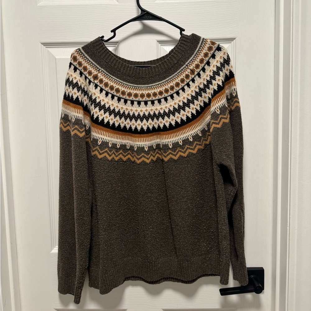 Weatherproof Vintage Brown Sweater with Fair Isle Pattern